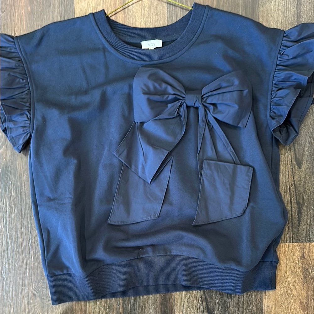 Navy Blue Kids Top with Bow by Never Worn